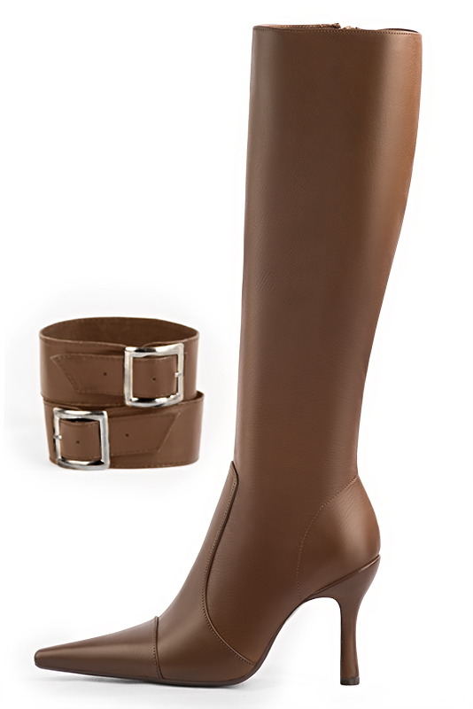 French elegance and refinement for these caramel brown feminine knee-high boots, 
                available in many subtle leather and colour combinations. Record your foot and leg measurements.
We will adjust this beautiful boot with inner zip to your leg measurements in height and width.
For fans of slim, feminine designs.
You can customise it with your own materials and colours on the "My favourites" page.
 
                Made to measure. Especially suited to thin or thick calves.
                Matching clutches for parties, ceremonies and weddings.   
                You can customize these knee-high boots to perfectly match your tastes or needs, and have a unique model.  
                Choice of leathers, colours, knots and heels. 
                Wide range of materials and shades carefully chosen.  
                Rich collection of flat, low, mid and high heels.  
                Small and large shoe sizes - Florence KOOIJMAN